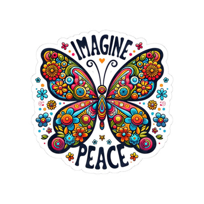 ColorFlow | Imagine Peace Colorful Butterfly Floral Retro Boho Art Vinyl Sticker