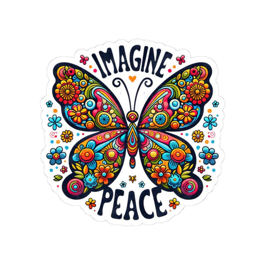 ColorFlow | Imagine Peace Colorful Butterfly Floral Retro Boho Art Vinyl Sticker