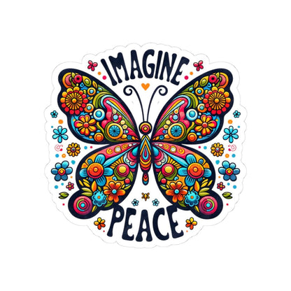 ColorFlow | Imagine Peace Colorful Butterfly Floral Retro Boho Art Vinyl Sticker