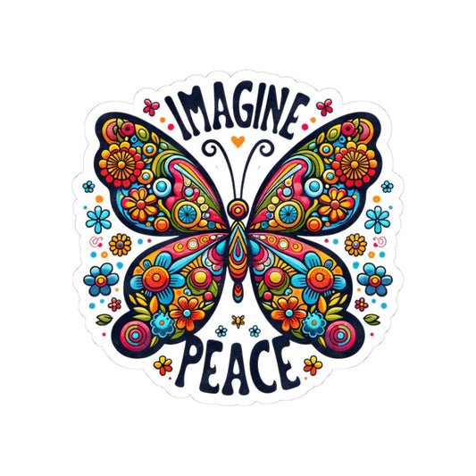 ColorFlow | Imagine Peace Colorful Butterfly Floral Retro Boho Art Vinyl Sticker