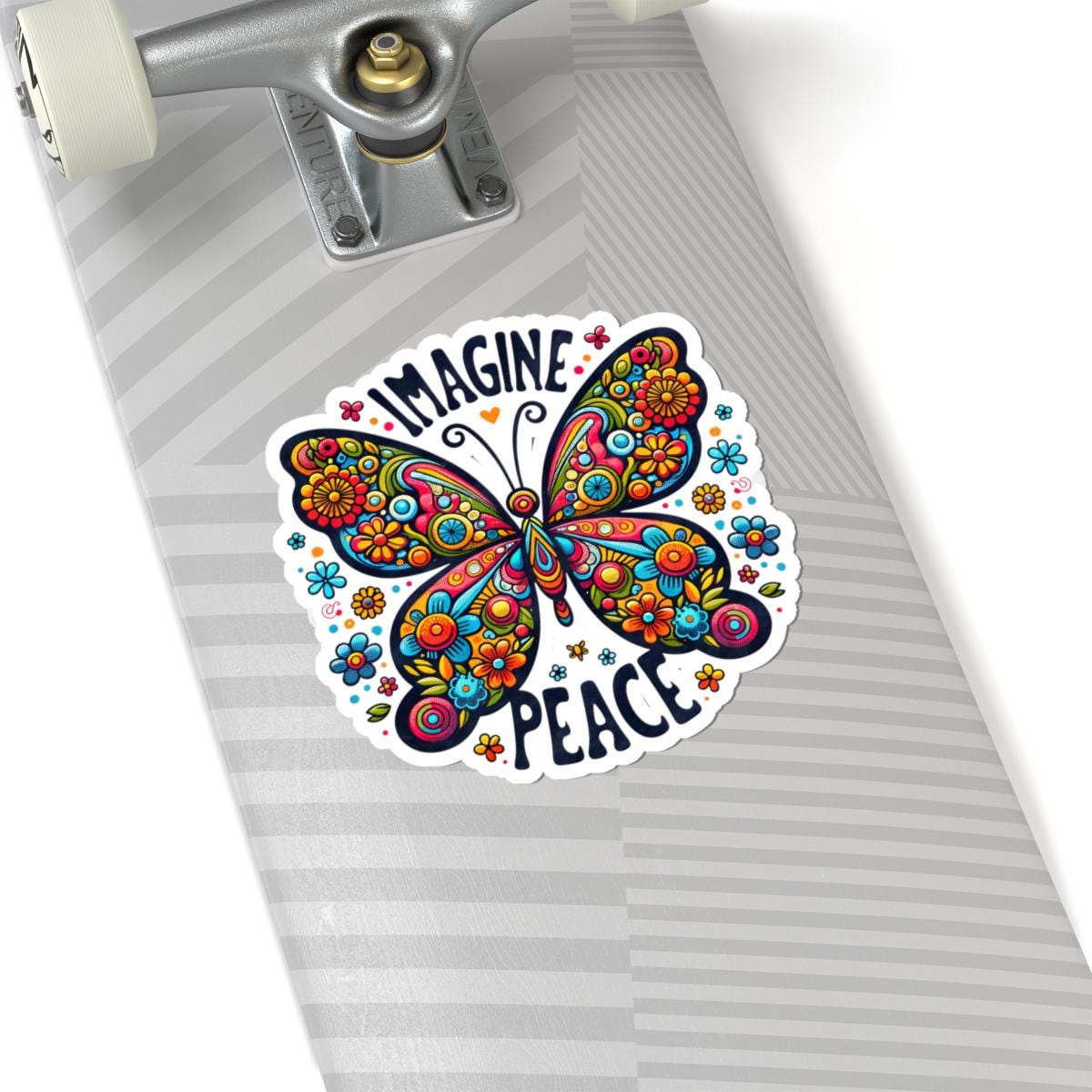 ColorFlow | Imagine Peace Colorful Butterfly Floral Retro Boho Art Vinyl Sticker