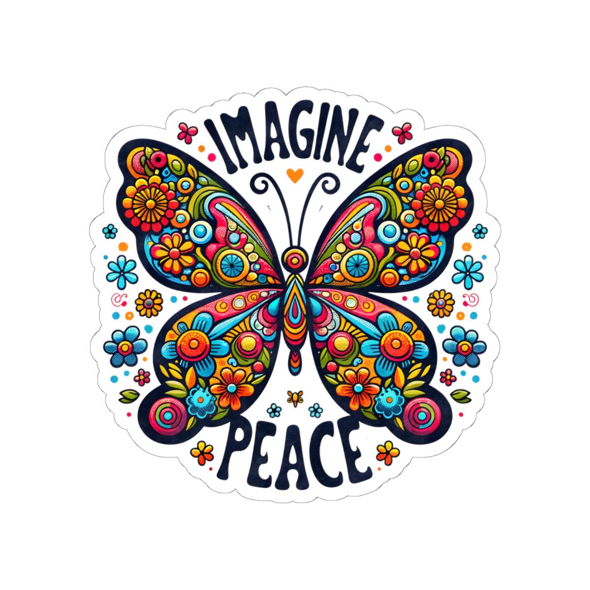 ColorFlow | Imagine Peace Colorful Butterfly Floral Retro Boho Art Vinyl Sticker