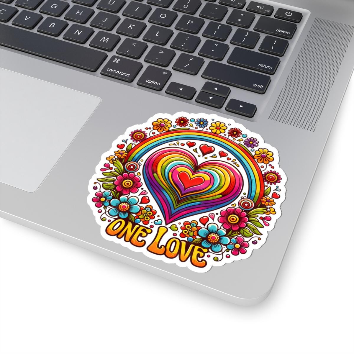 ColorFlow | One Love Rainbow Heart Floral Retro Hippie Art Vinyl Sticker