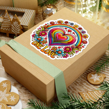 ColorFlow | One Love Rainbow Heart Floral Retro Hippie Art Vinyl Sticker