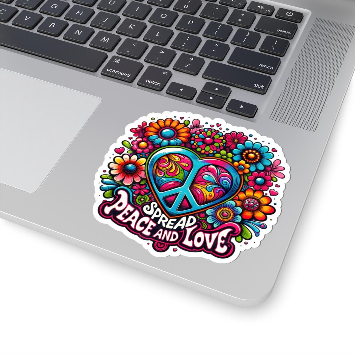 ColorFlow | Spread Peace and Love Heart Symbol Vibrant Floral Retro Art Vinyl Sticker