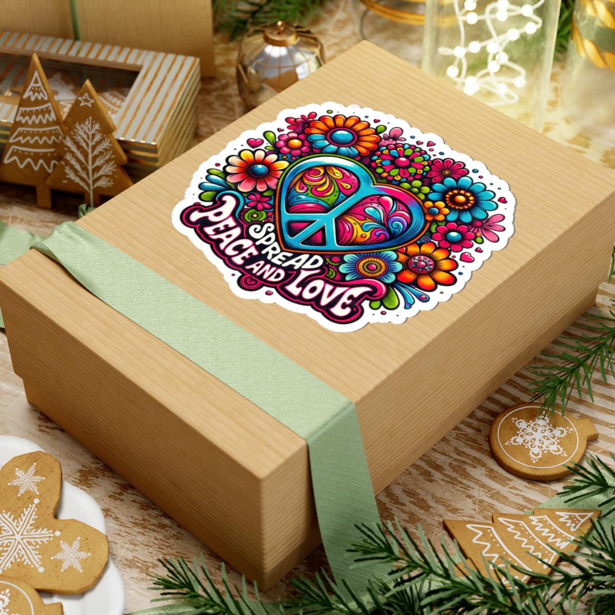 ColorFlow | Spread Peace and Love Heart Symbol Vibrant Floral Retro Art Vinyl Sticker