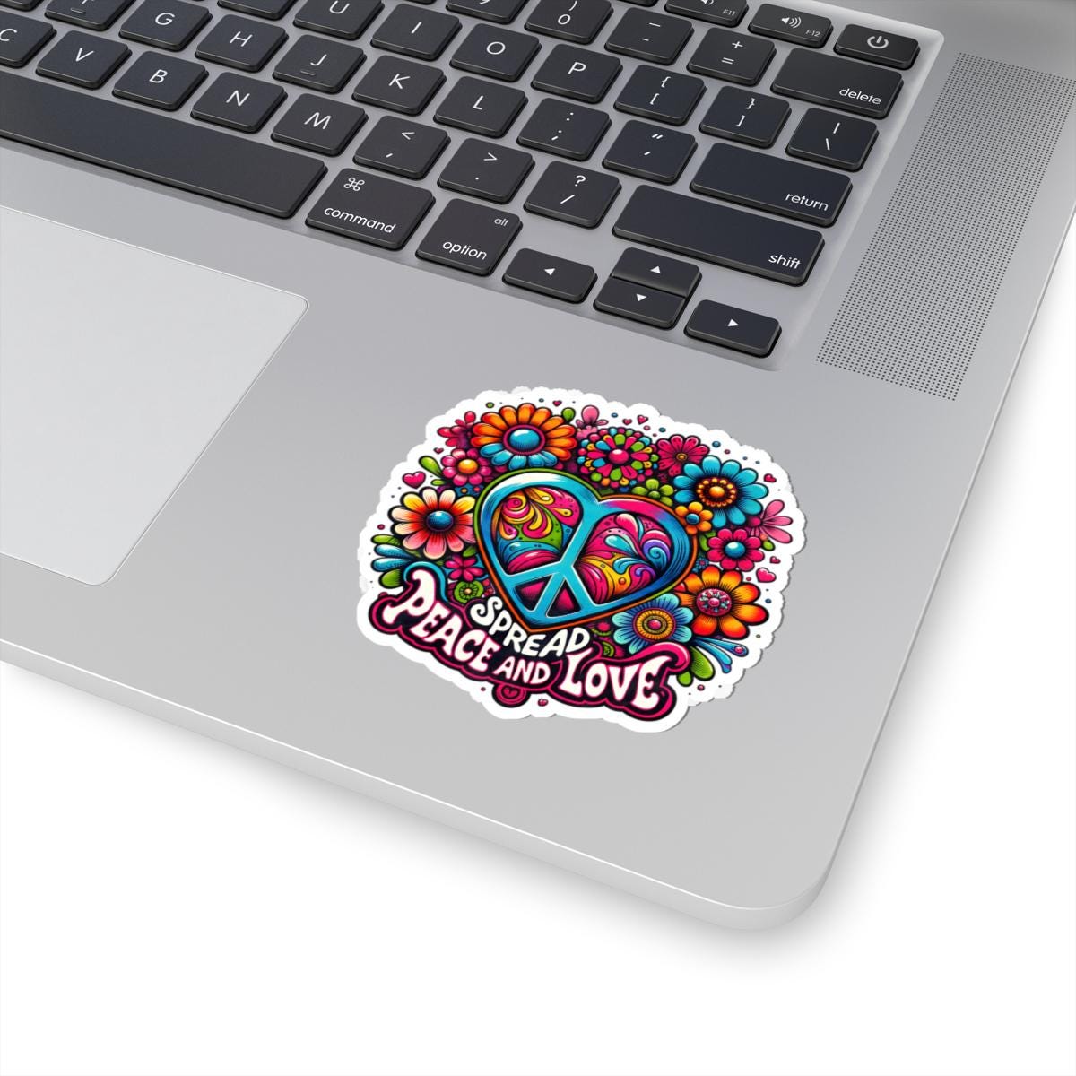 ColorFlow | Spread Peace and Love Heart Symbol Vibrant Floral Retro Art Vinyl Sticker