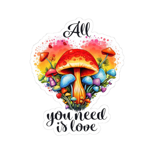 ColorFlow | All You Need Is Love Psychedelic Mushroom Heart Retro Hippie Floral Art Vinyl Sticker
