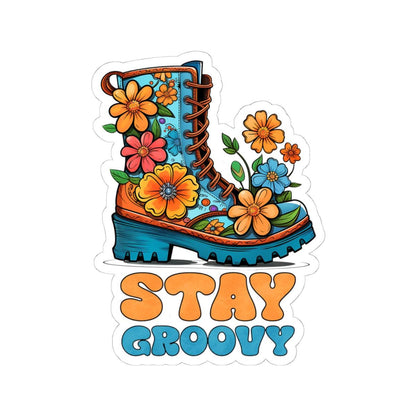 ColorFlow | Stay Groovy Floral Boot Retro Hippie Positivity Art Vinyl Sticker