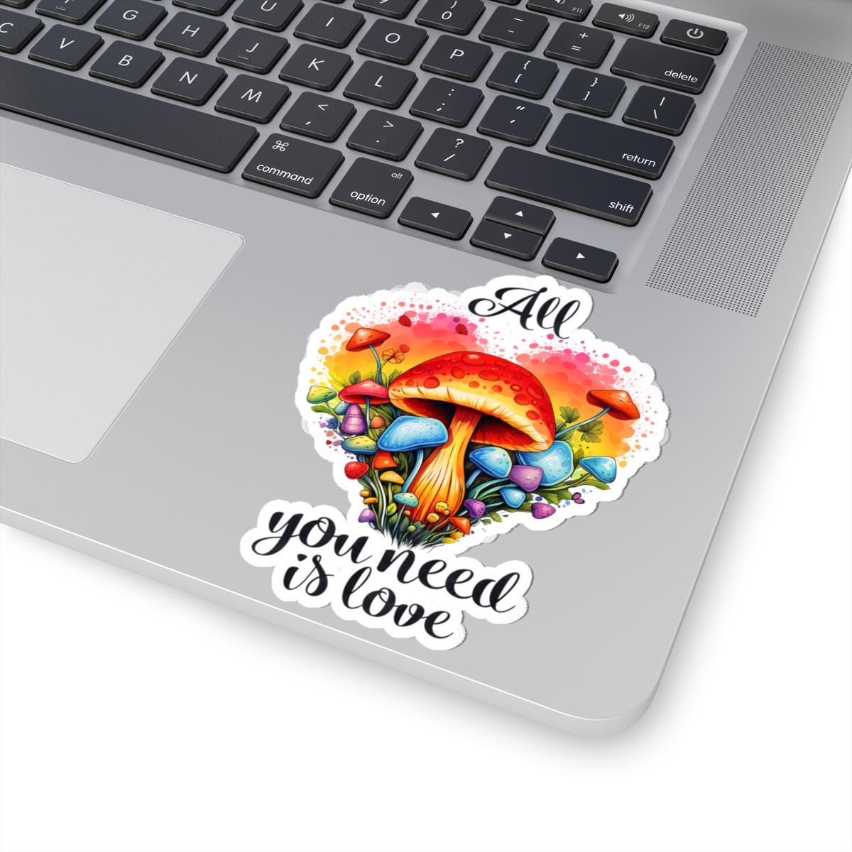ColorFlow | All You Need Is Love Psychedelic Mushroom Heart Retro Hippie Floral Art Vinyl Sticker