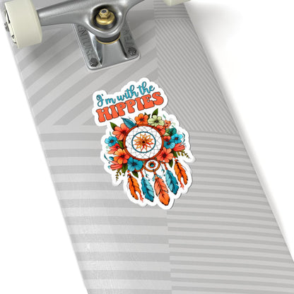 ColorFlow | Im With the Hippies Floral Dreamcatcher Boho Retro Peace Art Vinyl Sticker