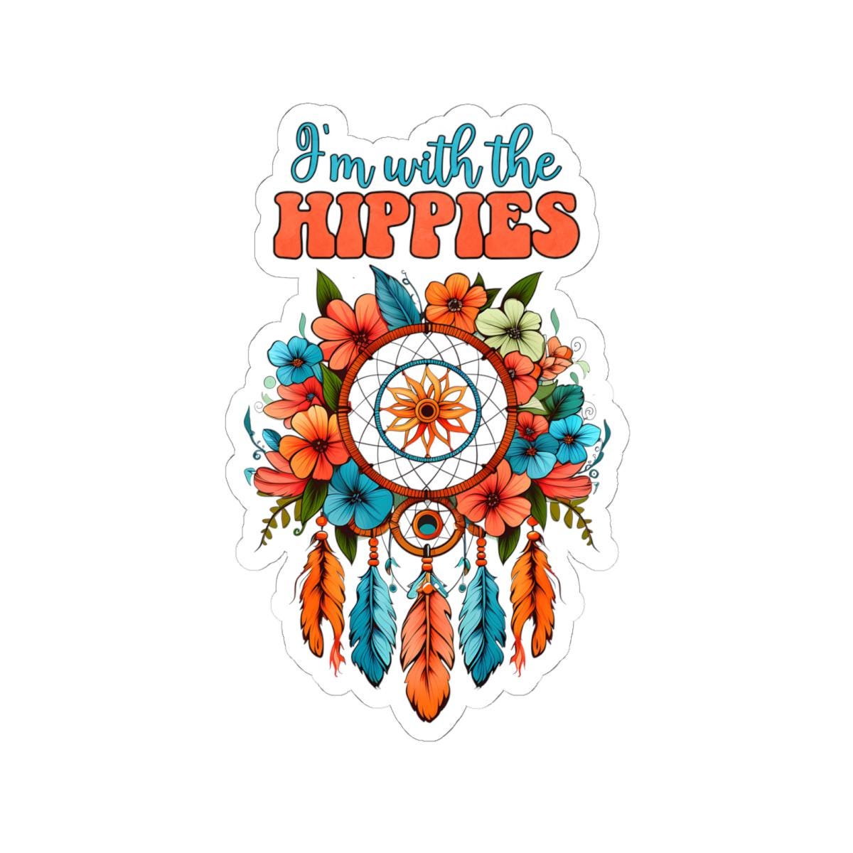ColorFlow | Im With the Hippies Floral Dreamcatcher Boho Retro Peace Art Vinyl Sticker