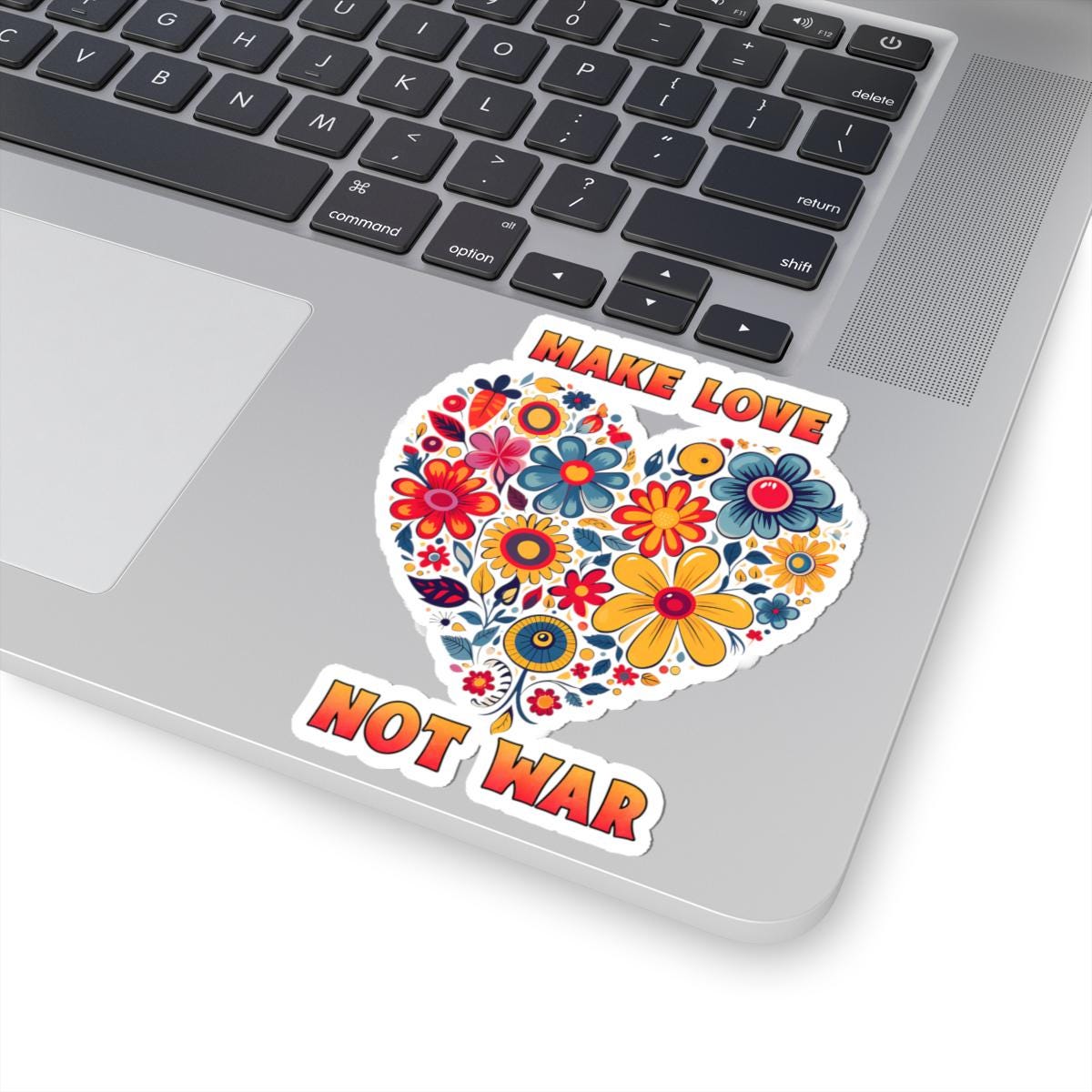 ColorFlow | Make Love Not War Floral Heart Retro Peace Hippie Art Vinyl Sticker