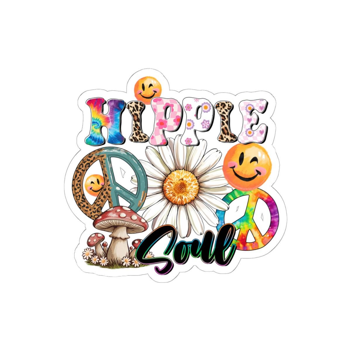 ColorFlow | Hippie Soul Peace Daisy Smiley Tie Dye Retro Boho Art Vinyl Sticker