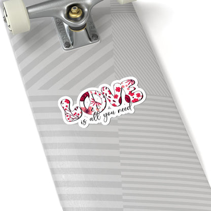 ColorFlow | Love Is All You Need Floral Peace Sign Romantic Retro Art Vinyl Sticker