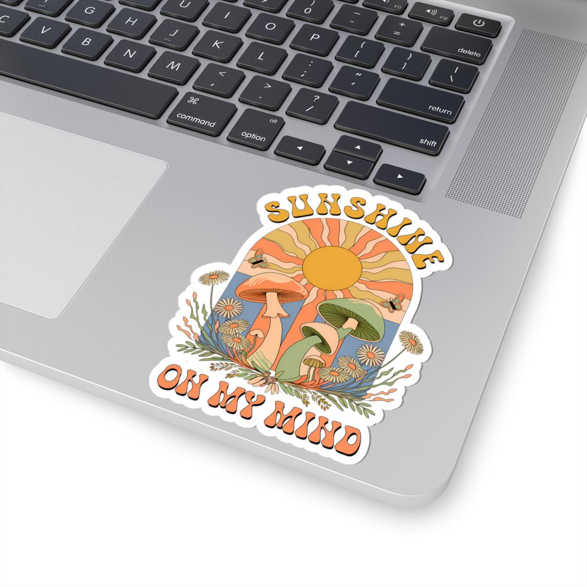 ColorFlow | Sunshine On My Mind Retro Mushroom Sun Floral Boho Nature Art Vinyl Sticker