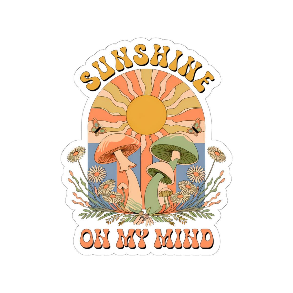 ColorFlow | Sunshine On My Mind Retro Mushroom Sun Floral Boho Nature Art Vinyl Sticker
