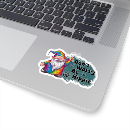 ColorFlow | Dont Worry Be Hippie Tie Dye Gnome Peace Retro Positivity Art Vinyl Sticker