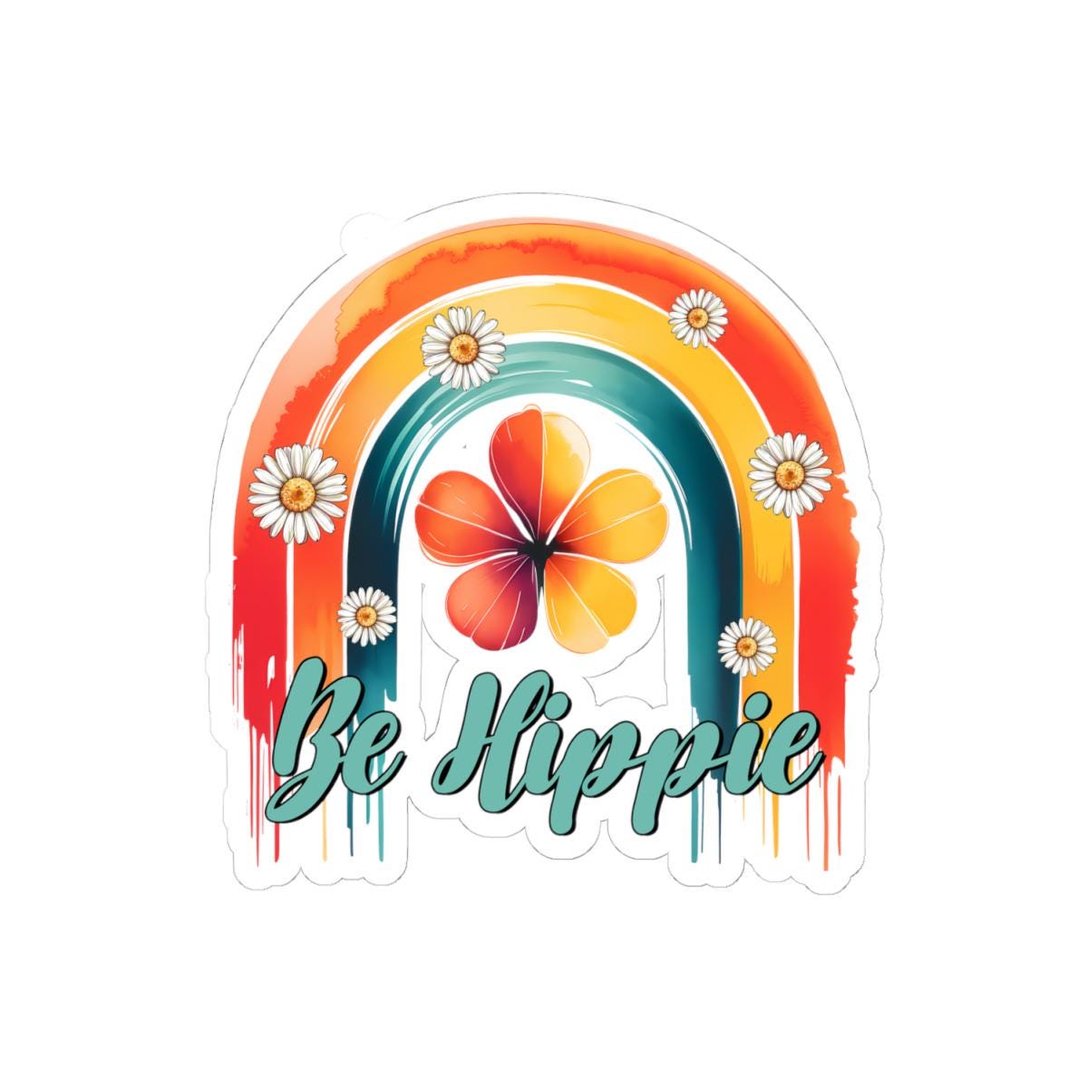 ColorFlow | Be Hippie Retro Rainbow Daisy Flower Power Groovy Art Vinyl Sticker