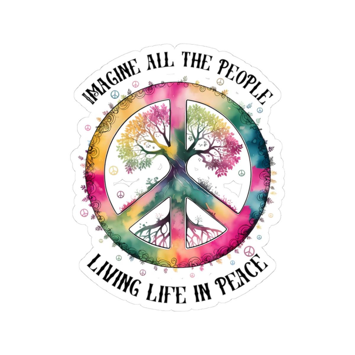 ColorFlow | Peace Tree Rainbow Tie Dye Floral Hippie Symbol Art Vinyl Sticker