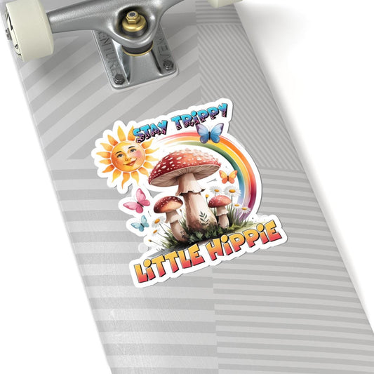 ColorFlow | Stay Trippy Little Hippie Smiling Sun Mushroom Rainbow Art Vinyl Sticker