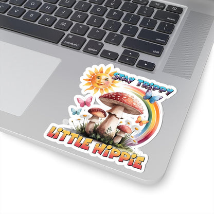 ColorFlow | Stay Trippy Little Hippie Smiling Sun Mushroom Rainbow Art Vinyl Sticker