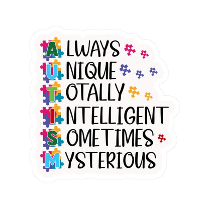 ColorFlow | Always Unique Totally Intelligent Sometimes Mysterious Vinyl Sticker | Colorful Puzzle Piece Autism Pride Design