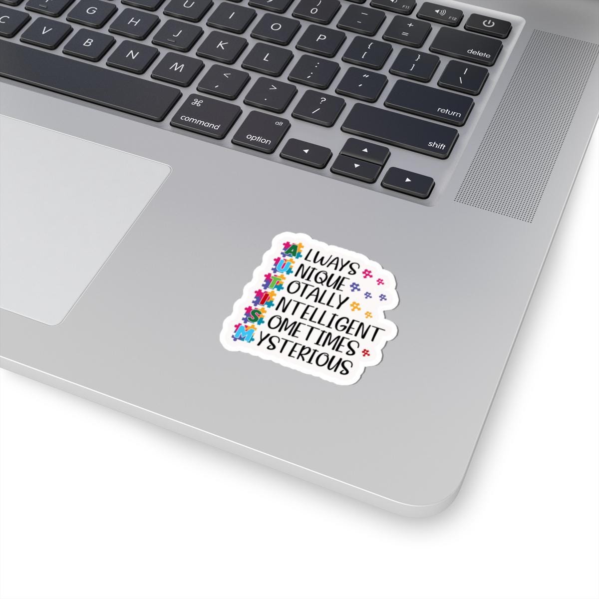 ColorFlow | Always Unique Totally Intelligent Sometimes Mysterious Vinyl Sticker | Colorful Puzzle Piece Autism Pride Design