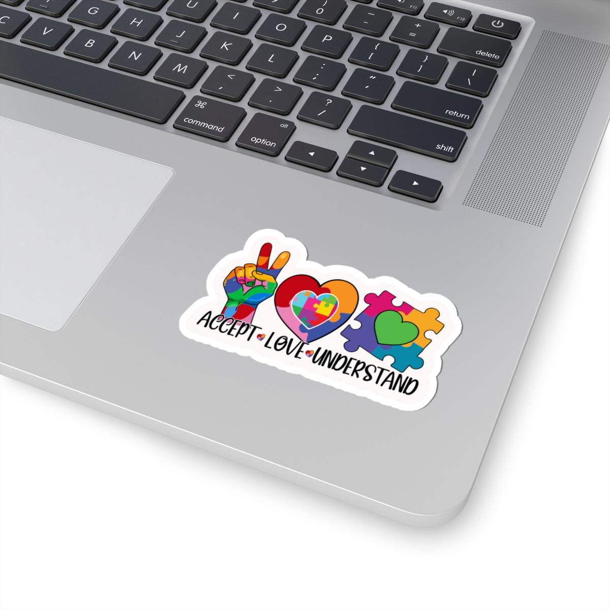 ColorFlow | Accept Love Understand Vinyl Sticker | Autism Acceptance Puzzle Hearts Peace Sign Design