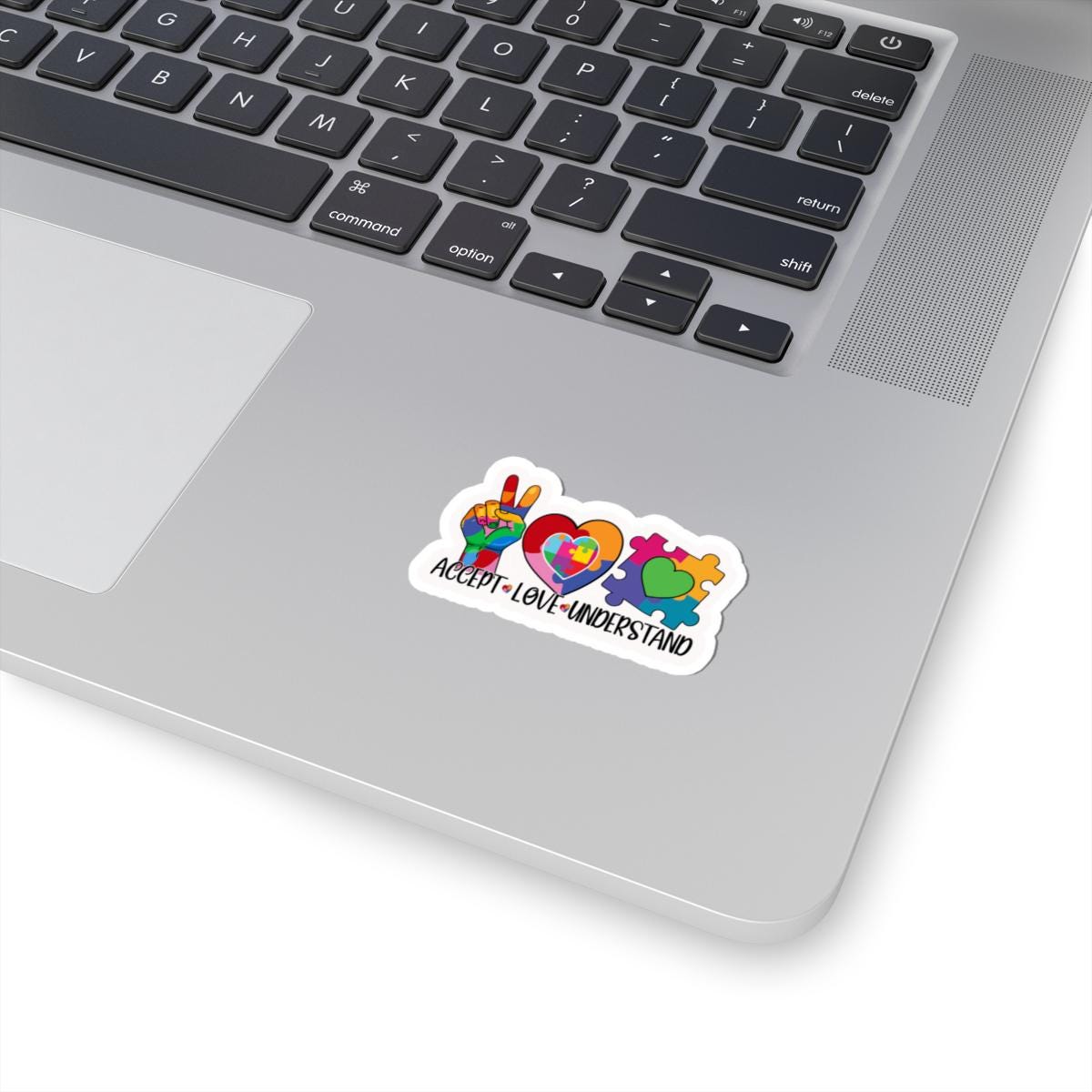 ColorFlow | Accept Love Understand Vinyl Sticker | Autism Acceptance Puzzle Hearts Peace Sign Design