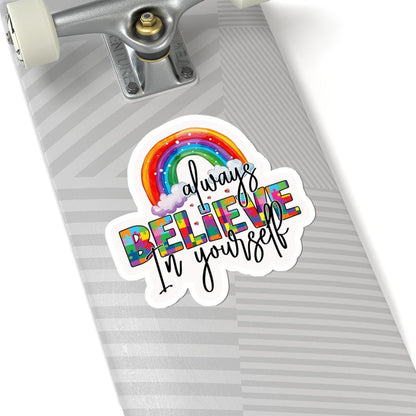 ColorFlow | Always Believe In Yourself Vinyl Sticker | Rainbow Puzzle Inspiration Autism Pride