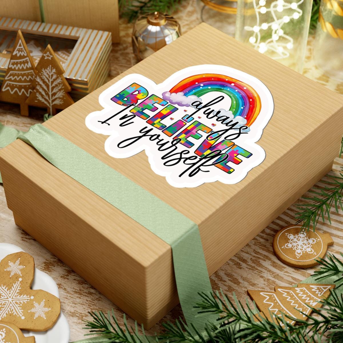 ColorFlow | Always Believe In Yourself Vinyl Sticker | Rainbow Puzzle Inspiration Autism Pride