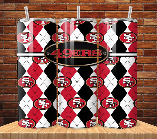 ColorFlow | San Francisco 49ers Inspired Heritage Argyle 20oz Skinny Tumbler with Straw
