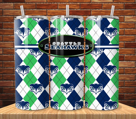 ColorFlow | Seattle Seahawks Inspired Heritage Argyle 20oz Skinny Tumbler with Straw