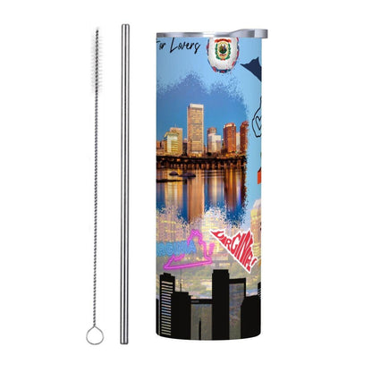 ColorFlow | Virginia Skinny Tumbler | State Pride License Plate Collage | Landmark Travel Design | 20oz Stainless Steel Cup