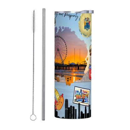 ColorFlow | New Jersey Landmark Collage 20oz Skinny Tumbler | Garden State Skyline Shoreline State Pride Design