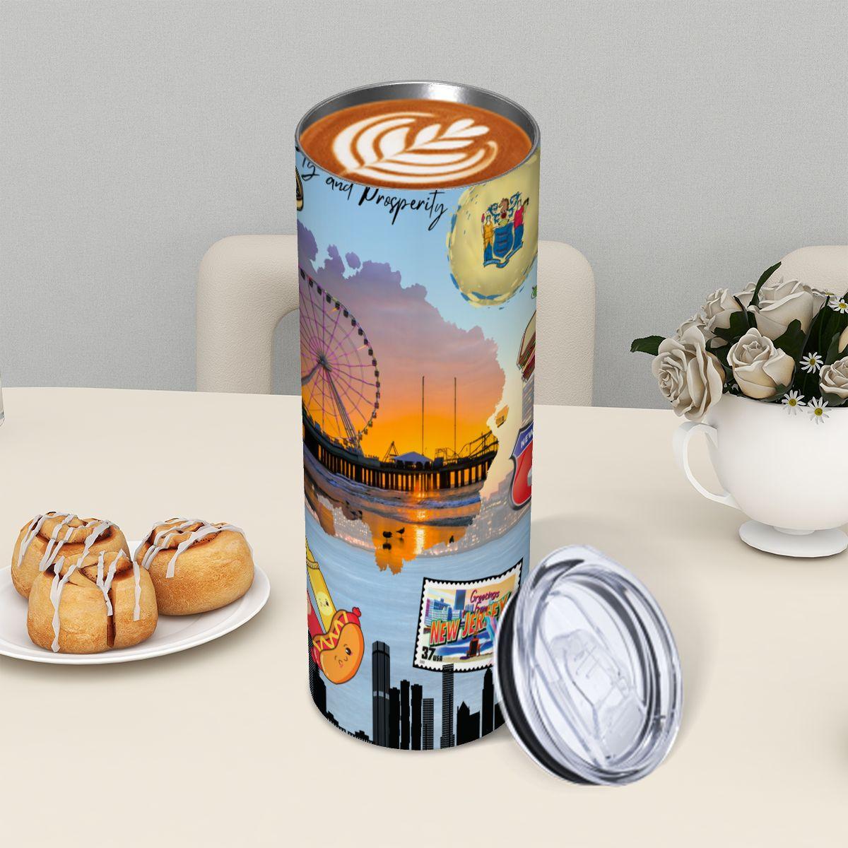 ColorFlow | New Jersey Landmark Collage 20oz Skinny Tumbler | Garden State Skyline Shoreline State Pride Design