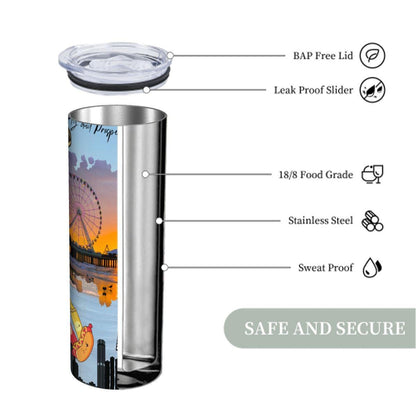 ColorFlow | New Jersey Landmark Collage 20oz Skinny Tumbler | Garden State Skyline Shoreline State Pride Design