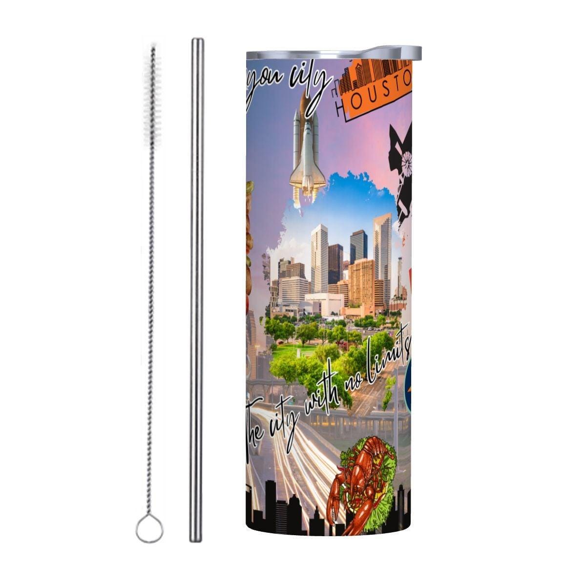 ColorFlow | Houston Texas City Tumbler | Bayou City Skyline Space Culture | 20oz Skinny Stainless Steel With Straw