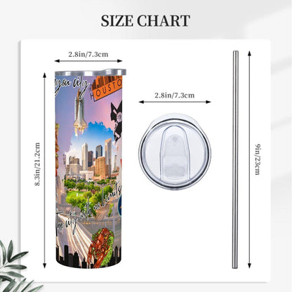 ColorFlow | Houston Texas City Tumbler | Bayou City Skyline Space Culture | 20oz Skinny Stainless Steel With Straw