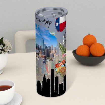 ColorFlow | Texas State Pride Tumbler | Friendship Skyline Collage Design | 20oz Skinny Stainless Steel With Straw