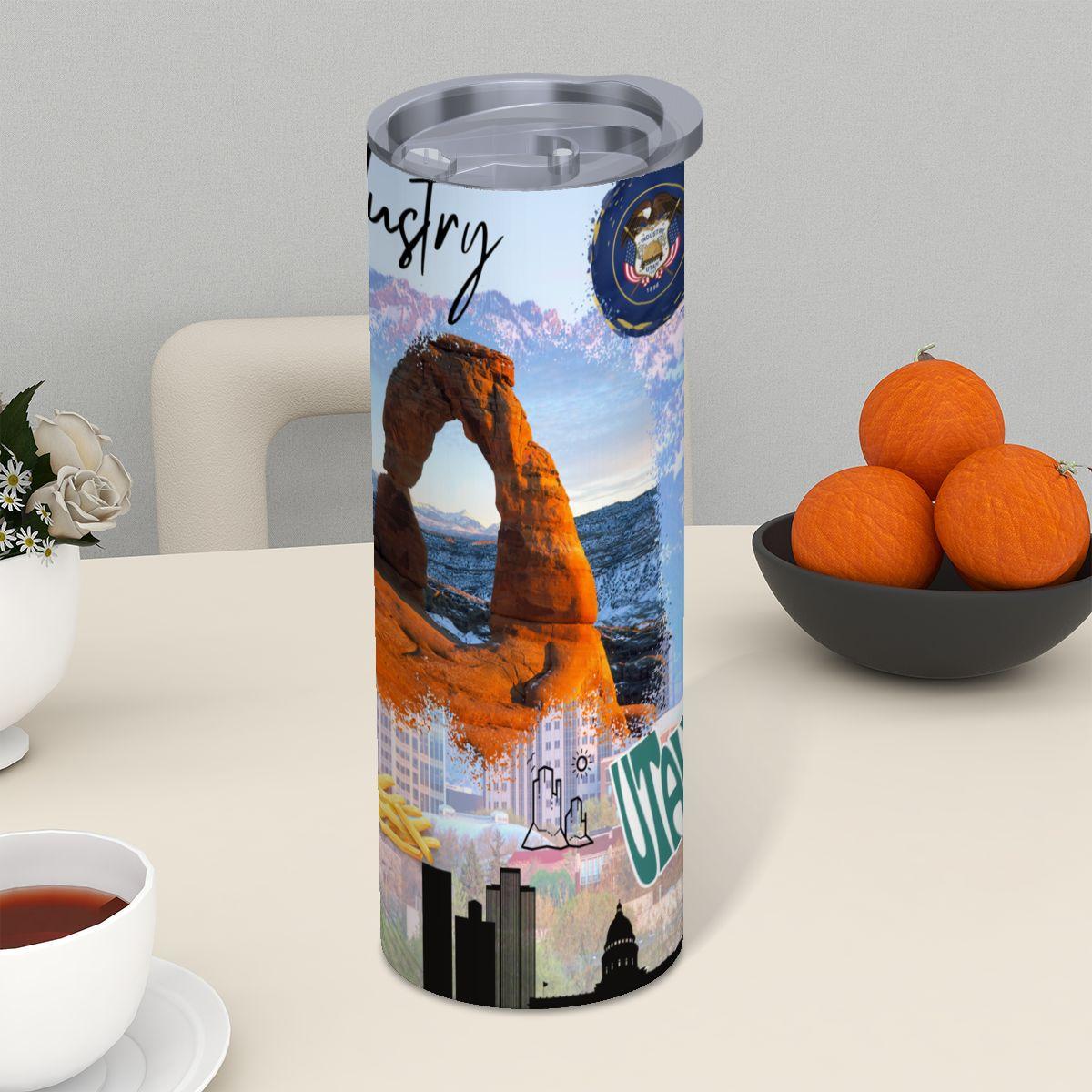 ColorFlow | Utah State Pride Tumbler | Industry Delicate Arch Mountain Scenic | 20oz Skinny Stainless Steel With Straw