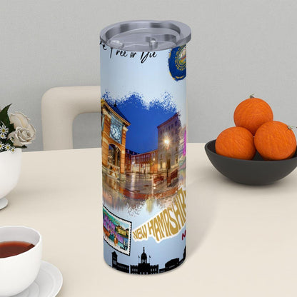 ColorFlow | New Hampshire State Pride Tumbler | Live Free Or Die Town Square Art | 20oz Skinny Stainless Steel With Straw