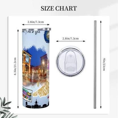ColorFlow | New Hampshire State Pride Tumbler | Live Free Or Die Town Square Art | 20oz Skinny Stainless Steel With Straw