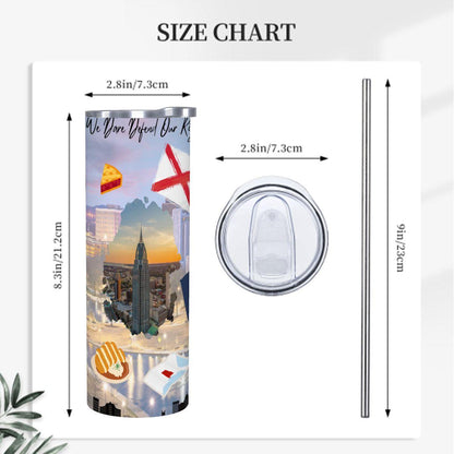 ColorFlow | Alabama Skinny Tumbler | State Pride License Plate Collage | Landmark Travel Design | 20oz Stainless Steel Cup