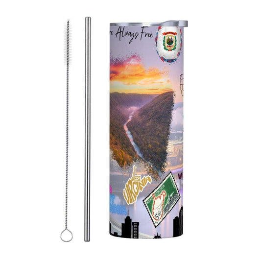 ColorFlow | West Virginia Skinny Tumbler | Mountain State Scenic River Valley | Vintage License Plate Pride Art | 20oz