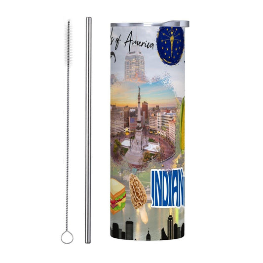 ColorFlow | Indiana State Pride Tumbler | Crossroads Of America Monument Art | 20oz Skinny Stainless Steel With Straw