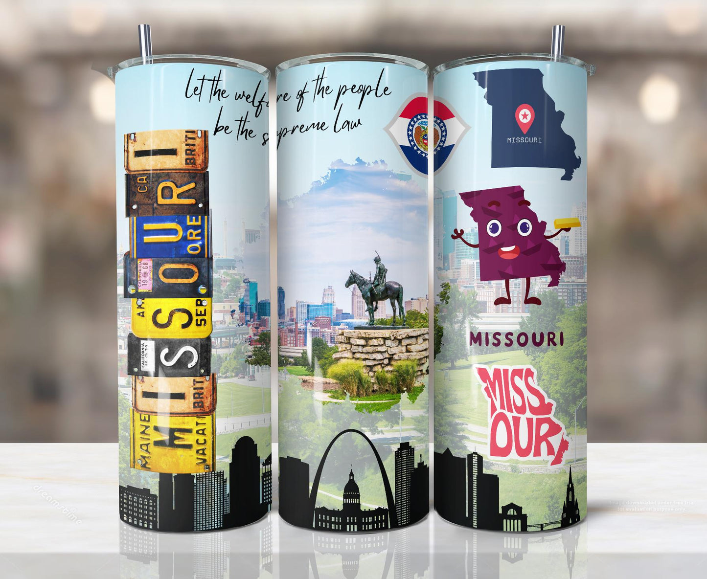 ColorFlow | Missouri State Pride Tumbler | Gateway Arch Historic Cityscape | 20oz Skinny Stainless Steel With Straw