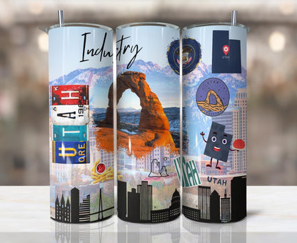 ColorFlow | Utah State Pride Tumbler | Industry Delicate Arch Mountain Scenic | 20oz Skinny Stainless Steel With Straw