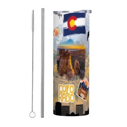 ColorFlow | Colorado Mountain Escape 20oz Skinny Stainless Steel Tumbler with Straw | Rocky Mountains Adventure Travel Cup